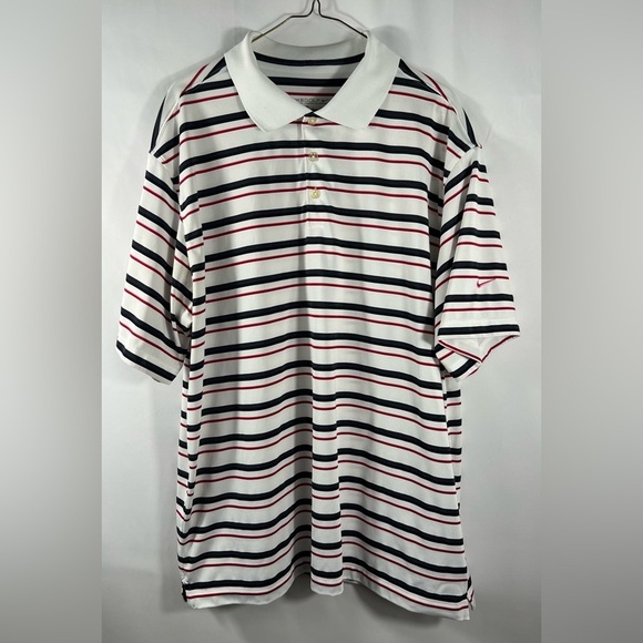 Nike Golf Dri-Fit White Red Black Striped Polo Short Sleeve Shirt XL Q1 - Picture 1 of 13